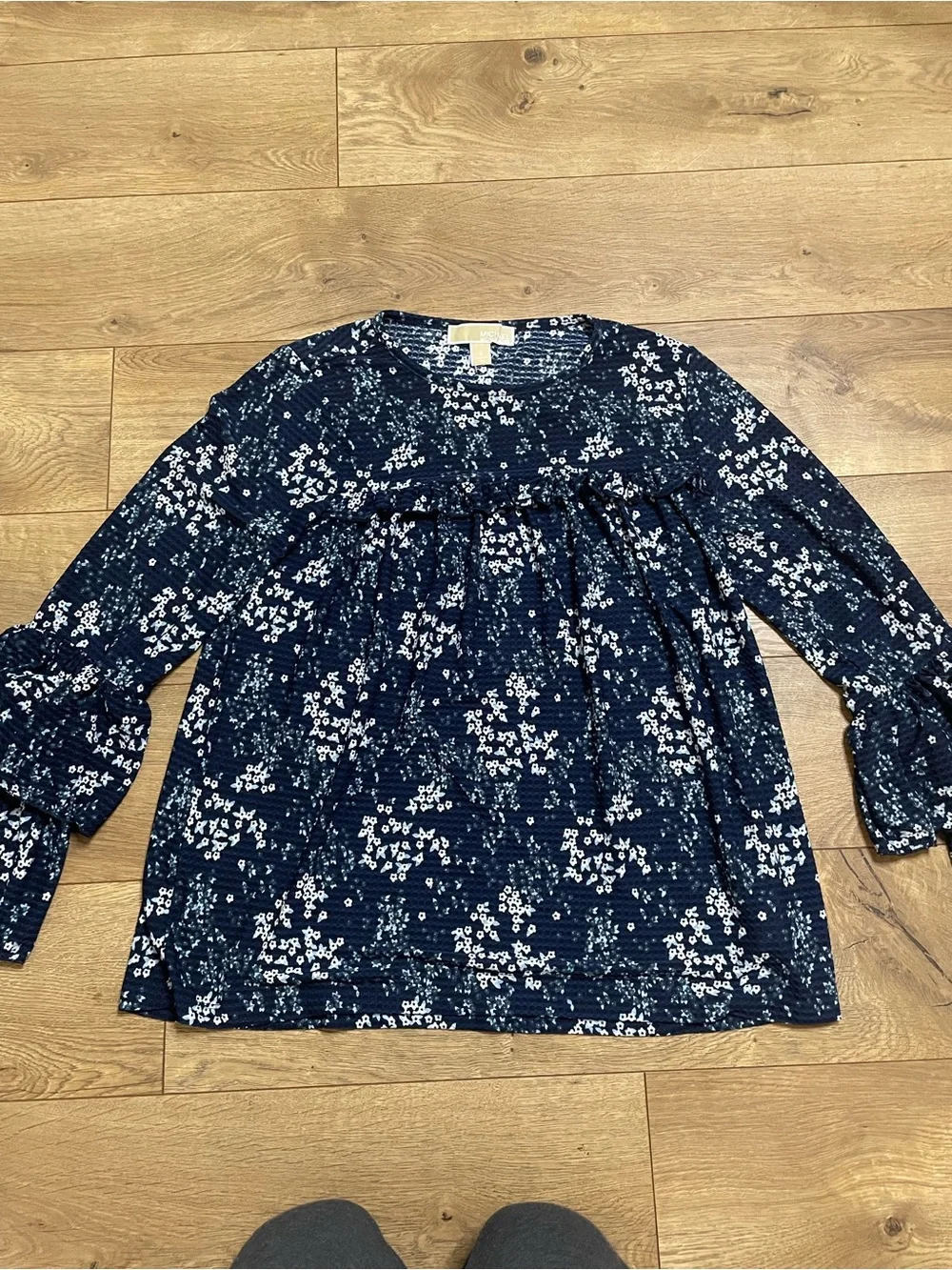 Michael Kors Navy Floral Ruffle-Sleeve Blouse